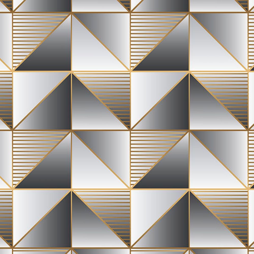 Patton Wallcoverings GX37628 GeometriX Cubist Wallpaper in Metallic Gold, Black, Pepper